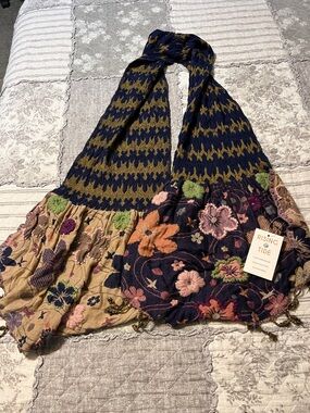 Rising Tide Navy, Olive & Tan Embroidered Floral Houndstooth Scarf